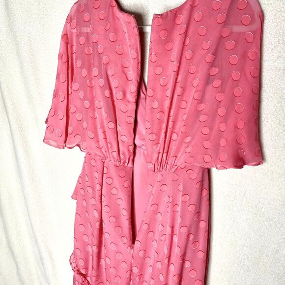 Saloni Jacquard Polka Dot Rose Ruffle Midi Dress Watermelon Pink Size 0 Silk New - Picture 11 of 12